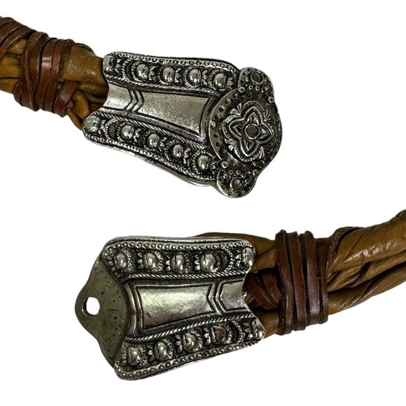 Vintage Leather Waist Belt One Size 31" Brown Twisted Ornate Buckle Unique Boho - Picture 4 of 7